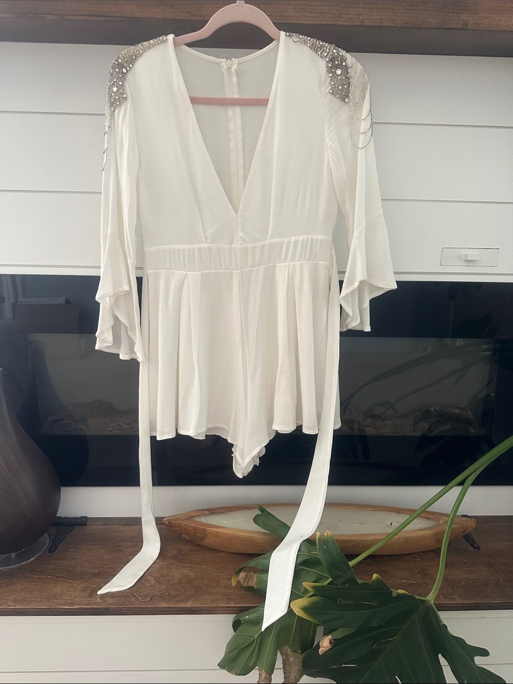 White Beaded Shoulder Romper